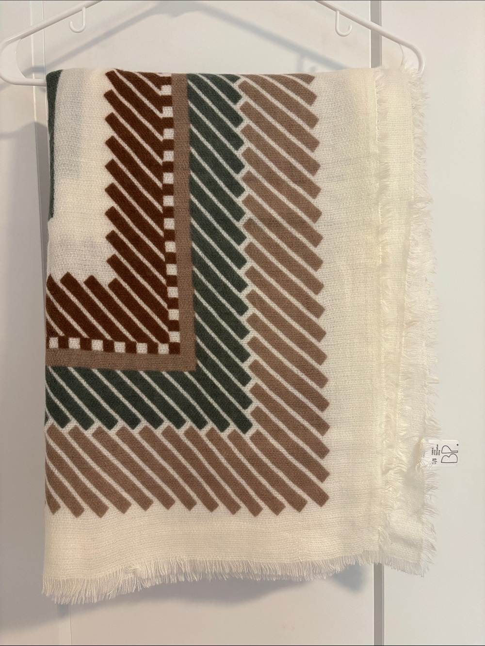 bp Cream Scarf with Brown and Forest Green Chevron Border